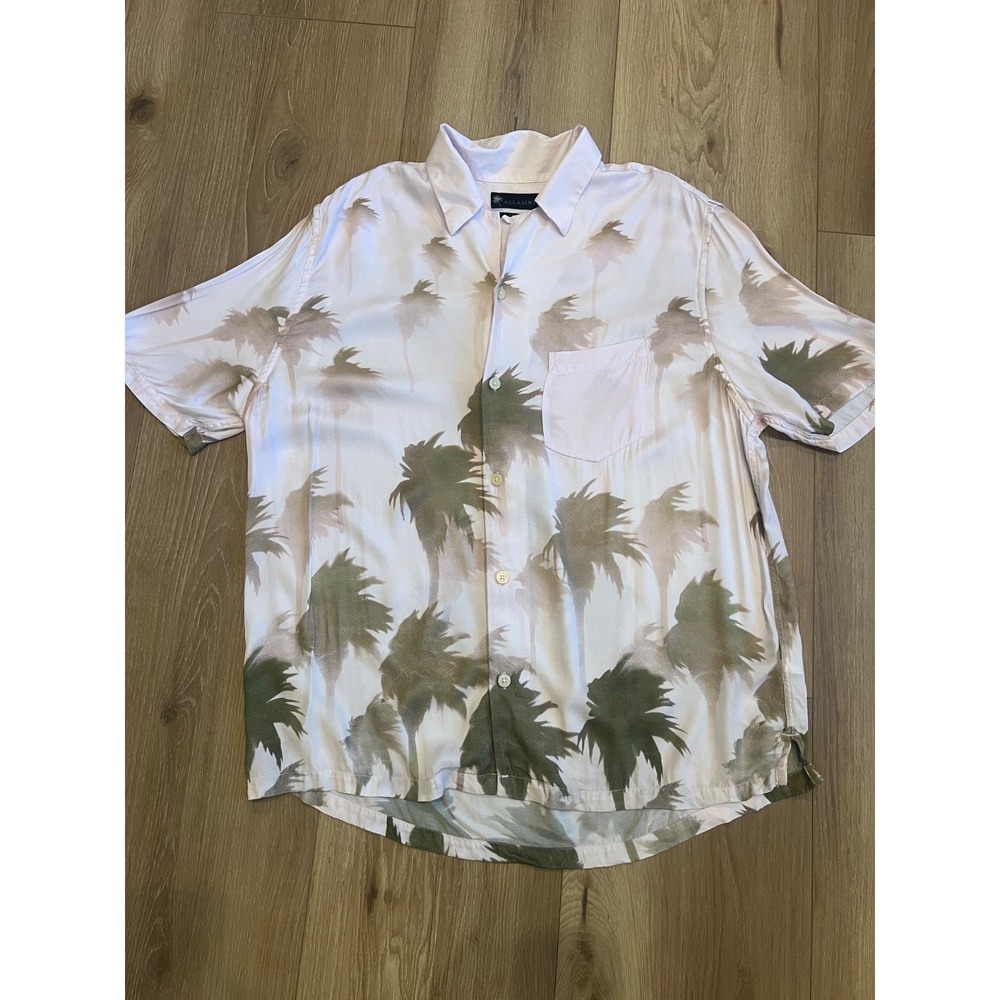 AllSaints Men's Large Relaxed Fit Palm Tree Shirt Short Sleeve Hawaiian Resort